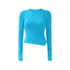 Roupa de Yoga Feminina Manga Longa com Bojo no Peito Pilates Treinamento Fitness Top Esportivo Slim Aparência Slim Barra Irregular Outono