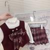 Conjunto de Falda Plisada Estilo Coreano para Niñas Qixiaoqi Otoño e Invierno, Elegante Falda a Cuadros con Forro Polar, Tendencia Universitaria Venta al por Mayor