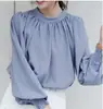 Blusa de Gasa Estilo Coreano 2026 Primavera Secado Rápido Resistente a las Arrugas Cuello Redondo Manga Abullonada para Exportación