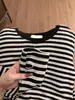 Camiseta Base Rayada para Mujer Diseño de Interiores Nicho Algodón Puro Manga Larga Camiseta Suelta Adelgazante Otoño para el Trabajo Base