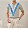 2026 Nova Camisa Polo Tricotada Color Block Masculina, Fashion, Respirável, Fina, Manga Curta, Pulôver Base Color Block
