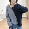 Irregular Oblíquo Button Design Contra Color Long Sleeve Knitted Sweater Mulheres 2 023 coreano solto Slim Sweater base camisa