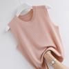 Camisola de Verano para Mujer Capa Interior Tejido de Punto Corta Rayada Delgada Hombro Ancho Cuello Redondo Sin Mangas Top para Uso Exterior