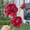 3 cabezas de peonía de ciervo de nieve, flores artificiales, decoración de bodas y hogar, venta al por mayor