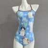 Traje de baño de Lycra para mujer, para carreras, de una sola capa, sin copas, diseño lindo de caricatura, especialmente diseñado para piscinas, traje de baño para entrenamiento de estudiantes