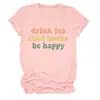 Beber té leer libros Amazon eBay sitio independiente camiseta casual cómoda para mujer cuello redondo manga corta