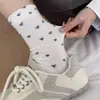 Meias de punho alto azuis xadrez com laço, novo estilo primavera e verão, sem costura, meias folgadas estilo japonês doce e feminino, meias de algodão versáteis para mulheres