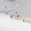 Brincos Quadrados Pequenos Estilo Coreano Feminino de Prata S925 Nalan Joia de Orelha Geométrica Pequena com Cravação de Diamante para Estudantes M02026