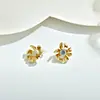 Pendientes de Plata con Cierre de Mariposa, Estilo Francés Retro Floral con Goteo de Aceite y Circonitas, de Lujo Ligero, Versátiles, Accesorios de Nicho de Moda