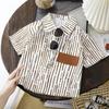 2025 Nova Camisa Polo de Verão Infantil Manga Curta Listrada Moderna Meninos Coreano e Chinês Crianças Grandes Versátil Gola Virada para Baixo
