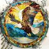Letrero redondo de hojalata con efecto vidriera vintage con sol, luna, flores, pájaros y paisaje, pintura decorativa patriótica en placa de aluminio y hojalata para comercio transfronterizo