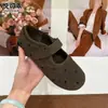 Sandálias femininas feias, porém fofas, com sola grossa estilo Birkenstock, coleção outono 2026, estilo retrô, bico redondo, com tiras de velcro, estilo Mary Jane e design simples