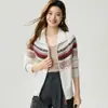 Suéter 100% cashmere puro, nova coleção outono/inverno feminina, padrão Fair Isle, espessado, zíper duplo, gola alta discreta, cardigã de tricô