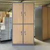 Armario de Acero con Impresión de Transferencia de Madera y Puertas Dobles, Armario Colgante para Ropa de Almacenamiento para Dormitorio de Empleados, Armario de Cuatro Puertas para Estudiantes, Armario de Almacenamiento para Dormitorio