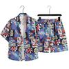 Traje Casual de Seda Helada con Estampado de Palmera Camisa Floral de Manga Tres Cuartos Mismo Estilo para Hombres y Mujeres Pantalones de Playa Vacaciones Hawái