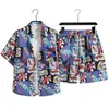 Conjunto de Camisa Floral Estilo Vacaciones de Verano en la Playa Transfronterizo, Conjunto de Camisa de Manga Corta y Shorts de la Isla Sanya, Hainan, un Conjunto de Ropa para Pareja para Hombres y Mujeres