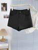 Pantalones Chic Versátiles de Cintura Alta Ajustados que Acentúan las Caderas Otoño Nuevo Cintura Alta Adelgazantes Shorts de Cuero PU Hot Pants Modernos 9625