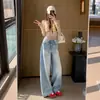 Jeans retro azul claro para mujer, nuevo estilo verano 2026, de cintura alta, adelgazantes, holgados, de corte recto, fluidos, pantalones de pierna ancha hasta el suelo
