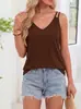 Moda Feminina Europeia e Americana Transfronteiriça Camisola de Alça Dupla com Decote em V Cor Sólida Solta Sem Mangas Camada Interna Top