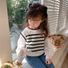 Camisa de malha feminina de moda coreana Conjunto de duas peças Primavera e outono Camisa de malha listrada fina para meninas Camisa para meninas