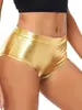 Shorts Metálicos Brilhantes de Cintura Alta, Venda Quente Transfronteiriça Europeia e Americana, Roupa para Festa em Boate e Performance, Hot Pants com Estampa Metálica