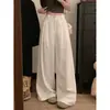 Foto real de los nuevos pantalones anchos de cintura alta estilo coreano para mujer para el otoño de 2026, pantalones casuales sueltos y fluidos, pantalones de traje 18121