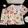 Pijama de Verano para Niñas, Manga Corta, Cuello Cuadrado con Encaje, Estilo Delgado de Dibujos Animados, Ropa de Casa de Verano para Niñas Mayores