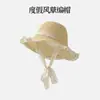 Sombrero de Paja con Encaje para Mujer Verano Nuevo Paja Hueco Sombrero de Sol con Correa de Lazo Protección Solar Costera Sombrero de Sol