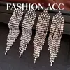 Pendientes de Plata de Segunda Mano Transfronterizos con Forma de Rombo Tachonados con Diamantes y Borlas, Pendientes Exquisitos Simples y a la Moda, Pendientes de Lujo Ligero de Gama Alta para Mujer