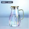 Tapa Dorada Vidrio Ámbar Olla para Jugos y Bebidas de Vidrio Martillado Casero Botella de Agua Fría Juego Olla de Vidrio de Color con Ala