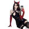 Gui Yun Qqny Chicas Calientes Ropa Interior Sexy Cuero Patentado Cuero PU Correa Cruzada Cintura Ceñida Falda de Cadera Vestido Caliente Didi