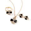Conjunto de 3 piezas de collar, anillo y pendientes con diseño de trébol de cuatro hojas y diamantes transfronterizos, personalizado con costura de corazón a corazón y flor de cuatro hojas.