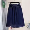 Estilo Verano Talla Grande Tencel Delgado Cintura Elástica Falda Midi de Mezclilla Casual Suelta Adelgazante Falda de Línea A
