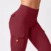 Pantalones de yoga fitness personalizados de tiro alto con bolsillo y efecto push-up en los glúteos para mujer, sin costuras, elásticos, para correr, ajustados, atléticos y de fitness