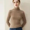 Novo suéter de tricô %caxemira pura outono e inverno para mulheres, com gola alta sobreposta, corte justo, pulôver de manga comprida como base