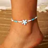 Conjunto de Duas Peças de Contas de Arroz Estilo Férias na Praia Oceânica Transfronteiriça Europeia e Americana Tornozeleira Simples de Concha em Cor Contrastante Tecida à Mão