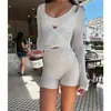 Csb* Cárdigan de punto con cordones para fitness europeo y americano, manga larga, elegante, elástico para yoga, Pilates, corte ajustado, tacto nude 1777