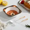 Tigela Infantil de Fibra de Bambu Desenho Animado Fofo Louça de Bebê Comercial Jardim de Infância Restaurante Tigela para Comida de Bebê com Garfo Colher