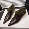 Zapatos planos retro de punto a mano estilo francés para otoño e invierno, forrados de felpa, de punta profunda, de punta fina, para mujer, modernos, adelgazantes, cálidos y elegantes, de pelo