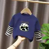 G2237# camiseta infantil de manga comprida algodão falso duas peças meninos outono novo bebê primavera e outono roupas infantis camiseta básica