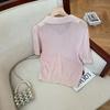 Recomendar! Guarda-roupa de verão BI into ~ Jaqueta de manga curta em malha de linho Tencel com gola polo rosa coreana