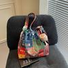 Bolsa de Lona para Mujer de Gran Capacidad Estilo Étnico Bolsa de Compras 2025 Nueva Combinable de Moda Contraste de Color Bolso Tote de Hombro para Viaje
