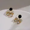 @Oferta Especial@ Pendientes Coreanos de Lazo Negro con Diamantes, Estilo Lujo Ligero, Estilo Hong Kong, Pendientes de Diseño Nicho