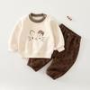 Conjunto de Moletom Infantil 2025 Outono e Inverno Novo Fofo Bebê Estampado em Desenho Animado Roupas Categoria Bebê um Conjunto de Duas Peças de Algodão
