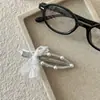 Plata Cuero Cuenco Corea del Sur Nuevo Amor BB Pasador Dulce Fresco Anillo para el Cabello Encaje Lazo Pinza Lateral