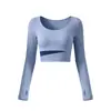 Conjunto Deportivo de Bloques de Color de Alto Valor para Mujer, Top de Manga Larga Ajustado de Cuello Redondo, Pantalones de Falda Plisada, Conjunto de Yoga y Fitness Sensation de Piel Desnuda