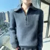 Nuevo Suéter de Lana de Visón Otoño e Invierno para Mujer con Cuello de Solapa Elegante, Estilo Relajado, Media Cremallera, Color Sólido, Tejido Grueso