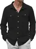 Camisas para Hombre de Algodón y Lino de Manga Larga con Doble Bolsillo, Estilo Japonés, Moda Casual para Vacaciones, Nuevas Europeas y Americanas Transfronterizas de Aliexpress