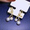 DIY Acessórios de Pérolas S925 Brincos de Prata Esterlina Doce Menina Brincos Suporte Vazio Brincos de Contas Duplas Suporte de Prata Semi-acabado