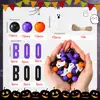 73 Piezas de Cuentas de Madera Naranja Morado Negro de Halloween Decoradas con Murciélagos y Fantasmas Coloridos Tema de Halloween Decoración Boo